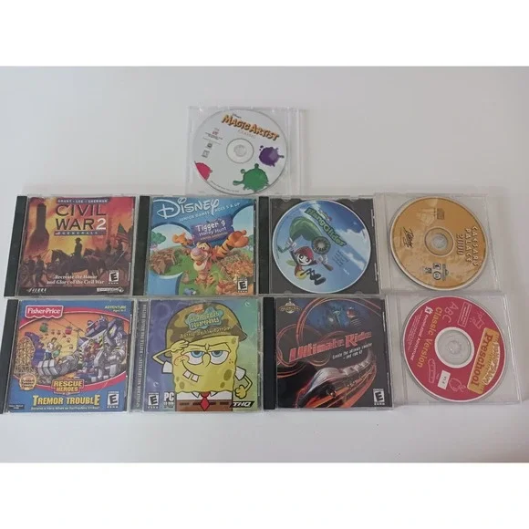 Lot Of 9 PC GAMES CIVIL WAR GENERALS 2, SpongeBob,‎ Ultimate Ride, Preschool