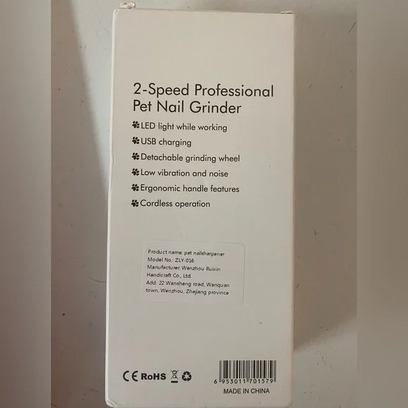 New in box 2 speed professional rechargeable pet nail grinder with LED light