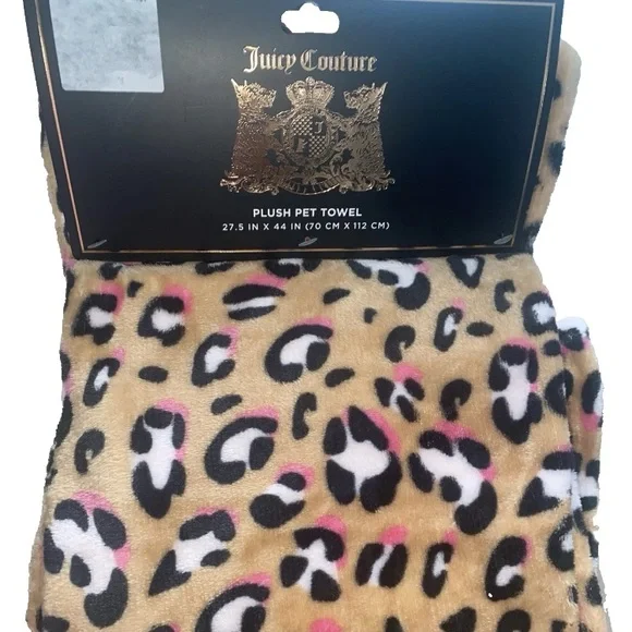 Juicy Couture Plush Pet Towel Leopard Brown Pink Dog Cat 27 in. x 44 in.