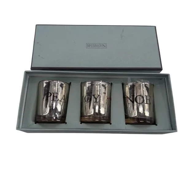 Restoration Hardware 3 Christmas Tealight Holders Votive Gold Mirror Finish
