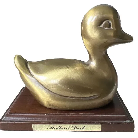 Vintage Brass Duckling Decoy paper weight figure 4”x3-1/4”- Mint