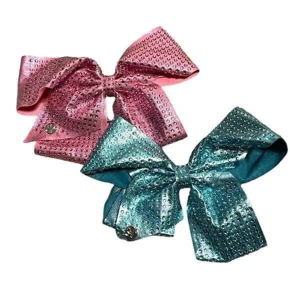 JoJo Siwa Hair Bow Set Pink Blue Rhinestone Clip Girls Oversized