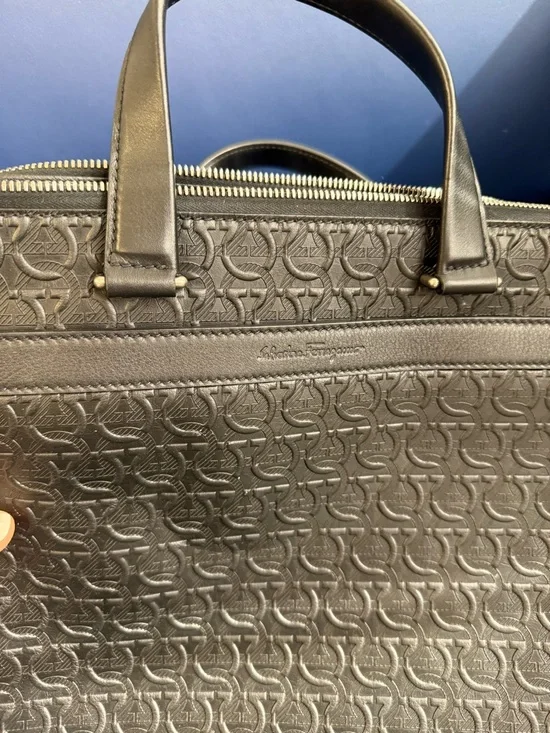Salvatore Ferragamo Black Embossed Gancini Leather Briefcase