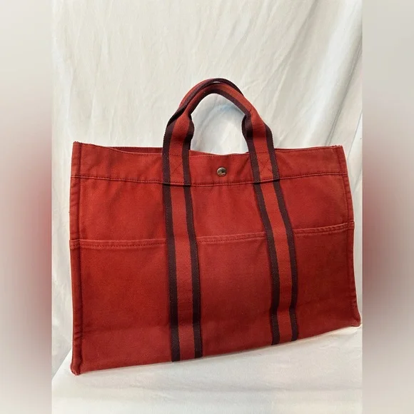 HERMES Red Canvas Tote 💼
