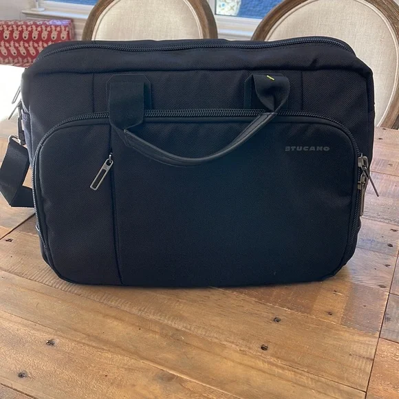 Tucano black men’s laptop briefcase soft carry on bag heavy-metal zippers NWOT