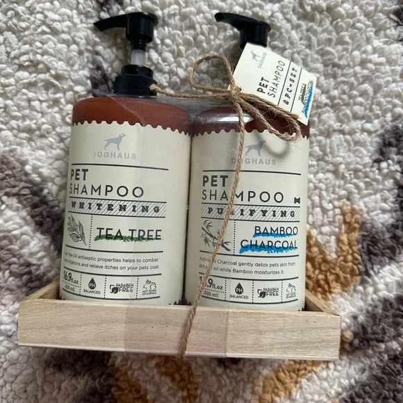 Dog shampoo and conditioner.