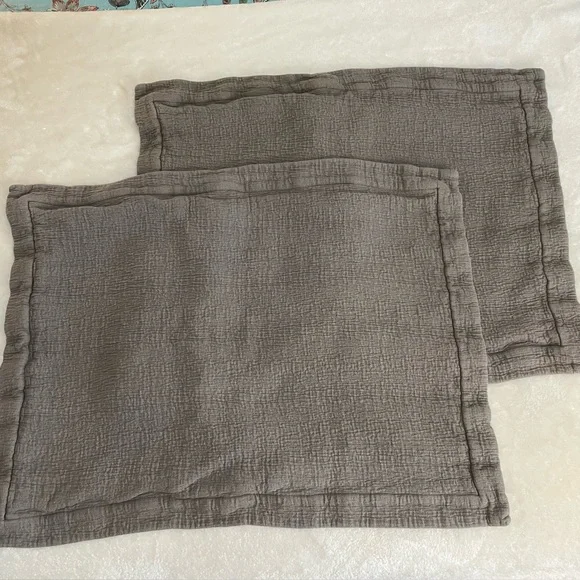 RH Restoration Hardware Gray Pair Cotton Linen Blend Standard Sz Pillow Shams