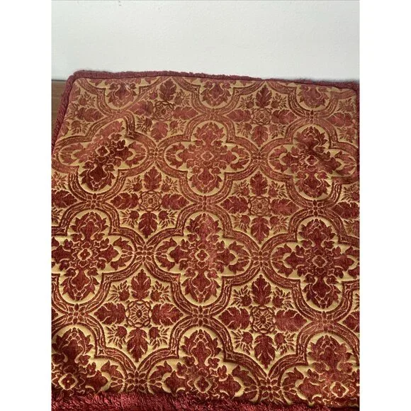Restoration Hardware Baroque Medallion Fringe Pillow Sham 19” Square Maroon Tan