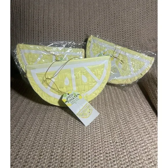 Ginger Ray Yellow Lemon Wedge Slice Pinata To Fill Candy Party Decoration 3 Pack