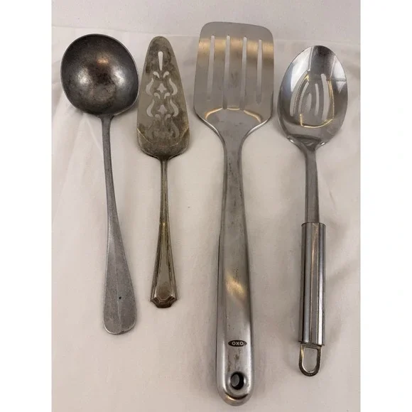 Kitchen Utensil Lot OXO Spatula EPNS Pie Server Ladle Slotted Spoon Vintage