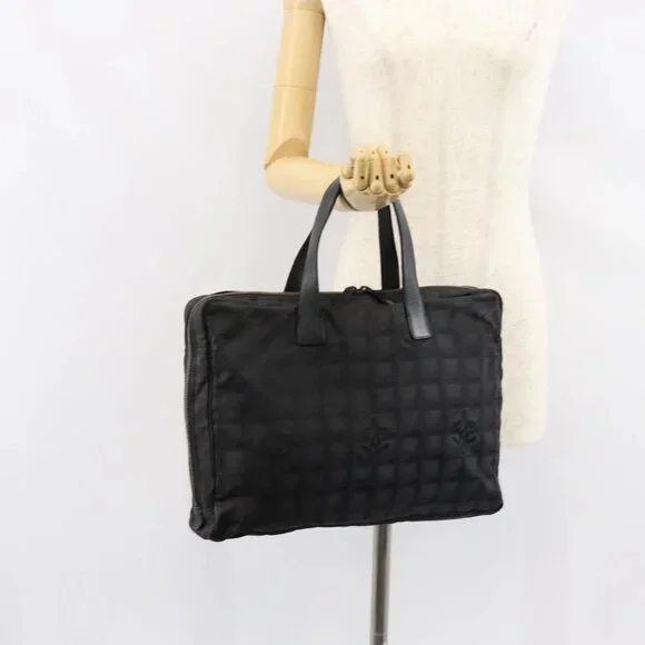 CHANEL New Travel Line Briefcase Nylon Black Silver