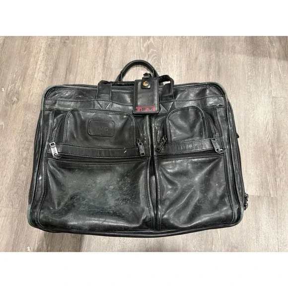 TUMI Alpha Leather Laptop Briefcase - 9674D3 - Black Travel Bag