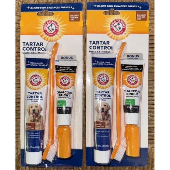 2-Pack Dog Dental Kit BONUS Enzymatic Beef Flavor Mint Arm & Hammer Toothbrush