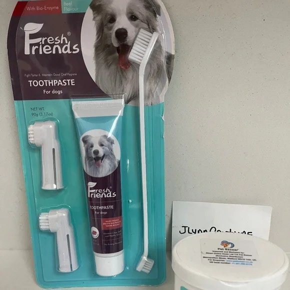 Fresh Friends Dog Toothbrush & Toothpaste Kit, Dog Teeth beef flavor 2pc, dogs