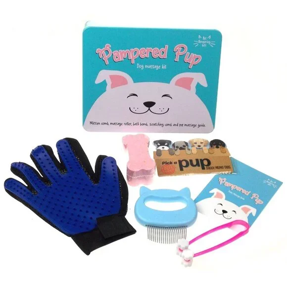 Pampered Pup Dog Massage Pick Doggy Memo Tabs Gift Puppy Mitten Comb Roller