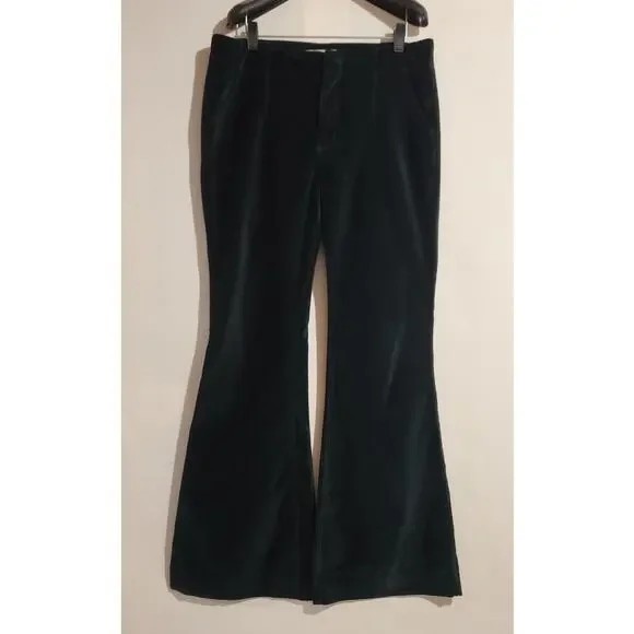 Free People Oxanna Jewel Green Stretch Velvet Flared Pants Womens Size 30 Boho