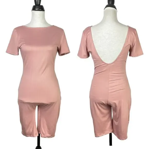 Free People | NWT Blush Pink Mauve Bike Short Scoop Back Bodysuit Romper