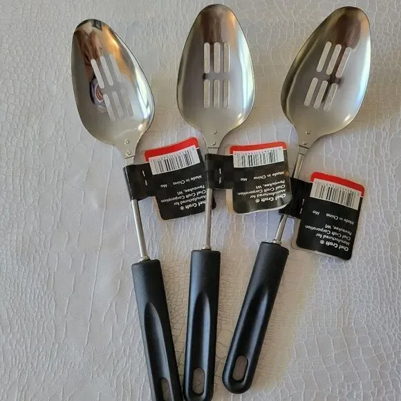 3 Chef Craft Basic Stainless Steel Slotted Spoons, 11.75 inch, Black