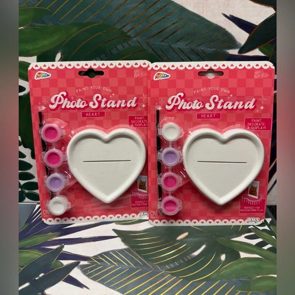 Set of 2 Paint Your Own Heart Photo Stand Kits with brush and paint