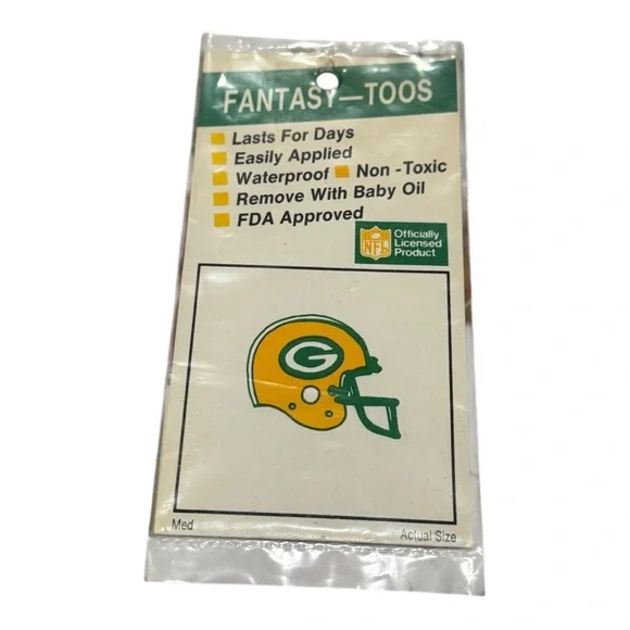 Rare Vintage Fantasy-Toos Green Bay Packers Temporary Tattoo - 1990 - Unique NEW
