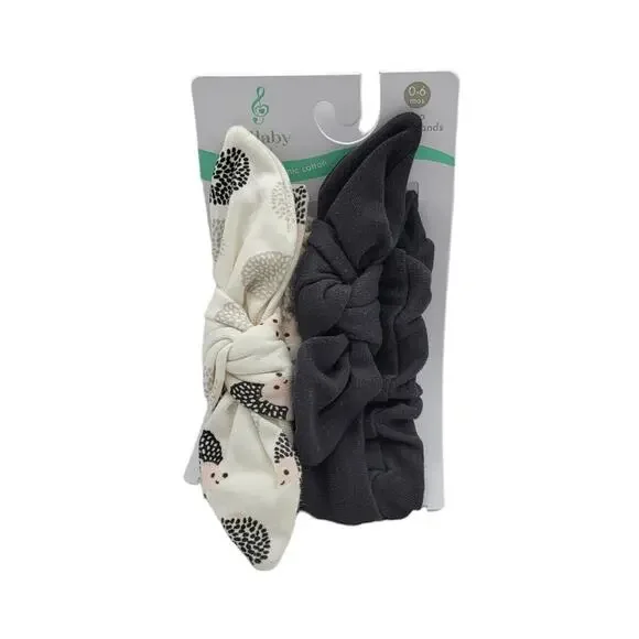 Lullaby Lane Set Of 2 Black & White Hedgehog Organic Cotton Baby Headbands New