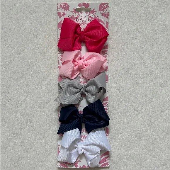 Curls & Pearls | 5 set Girl Hair Bows | 3.5 “ length