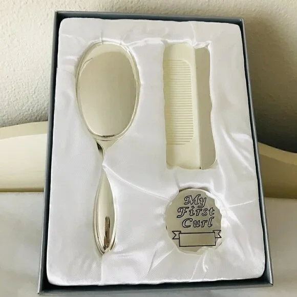 Stephan Baby Silver Keepsake Gift Set Girl My First Curl Brush and Comb