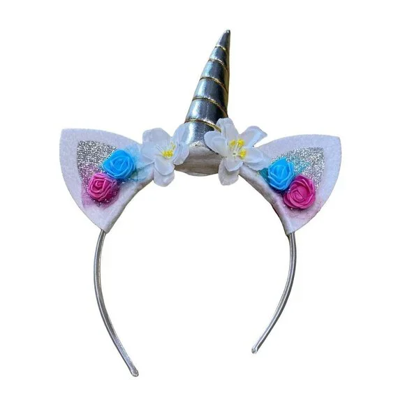 White‎ embellished floral roses unicorn headband Girls OS