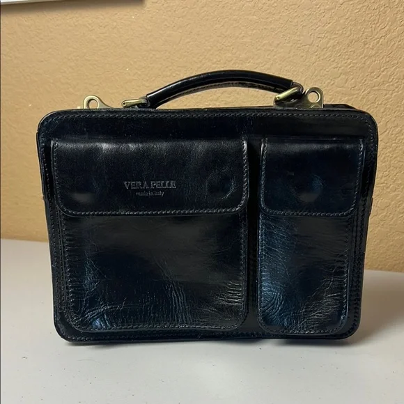 Vintage Vera Pelle Black Leather Men's Bag