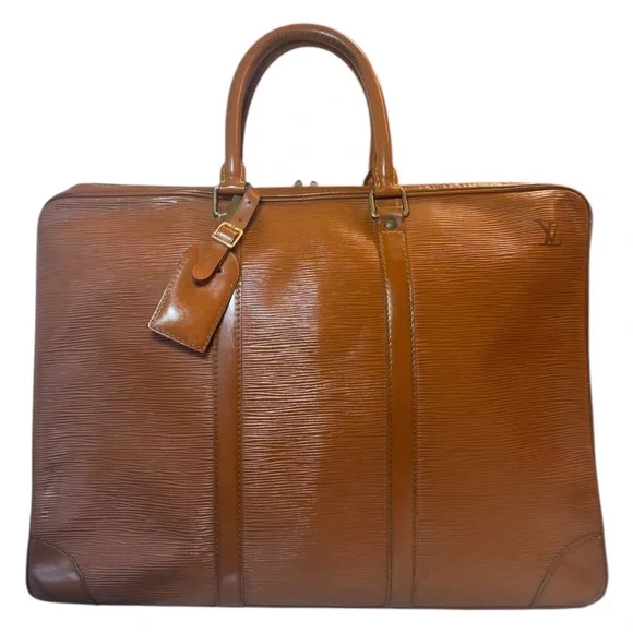 Louis Vuitton Epi Porte Documents Voyage Business Bag Briefcase Brown Leather