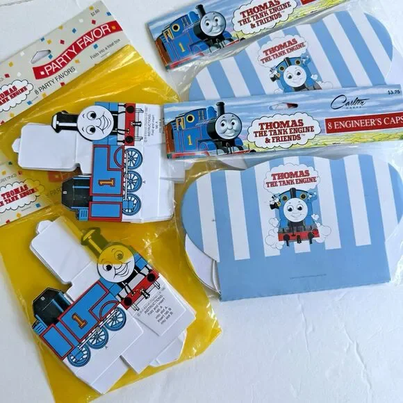 Vintage Thomas the Tank Engine Treat Boxes & Engineer Caps Birthday Pack 4pk NEW