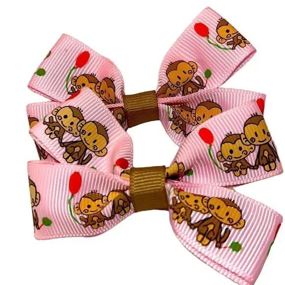 Bow pair hair bows accessories NEW monkey love pair mom baby kid balloon pink
