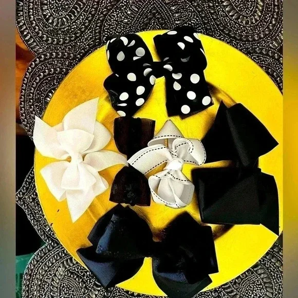 LOT OF 5 GIRLS HAIRBOWS BLACK/ BLACK&WHITE