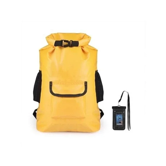 Monja Waterproof Dry Bags with Phone case, 22L Hiking Camping Backpacks (Yellow)