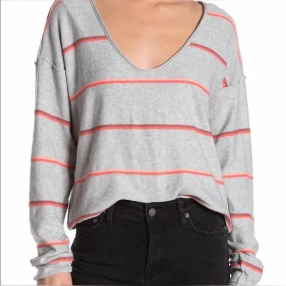 Free People Make you Mine grey stripe Sweater XS