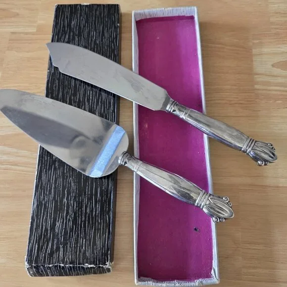 Antique Weidlich Jenny Lind Pattern Stainless 1938 Cake Knife & Server w/Box