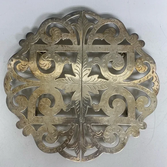 Silverplated Adjustable Footed Trivet Stamped FOOF 10”