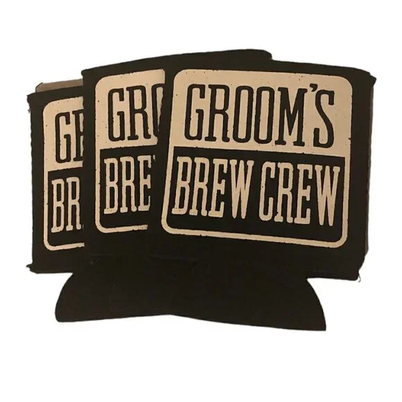 GROOMS BREW CREW Coolies Foam Collapsible Slim *Two sets of 3* O/S Black White