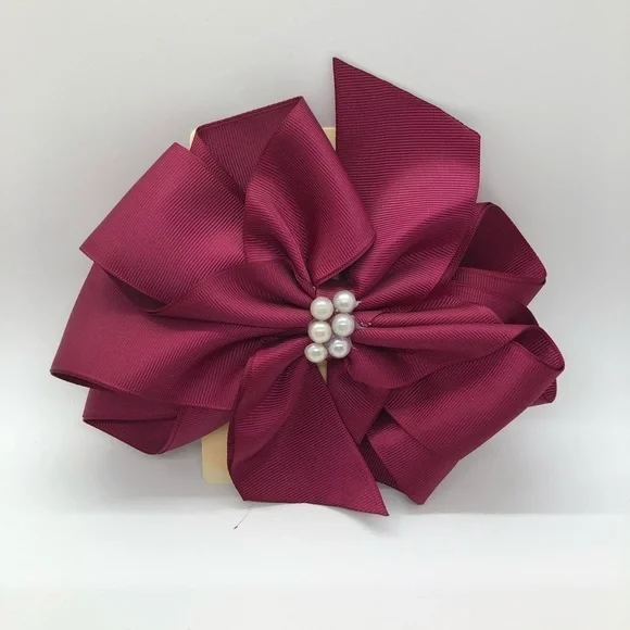 Joshelin Girls Burgundy Pearl Oversized Bow