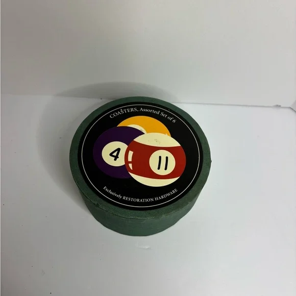 Restoration Hardware Green Billiard Coaster Set
