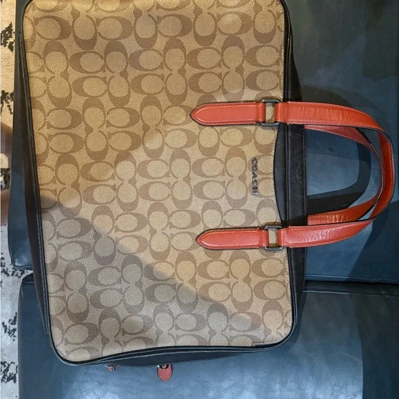 Coach Signature Tan and Red Briefcase