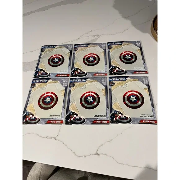 Sealed 6 pack of Party Captain‎ America Iron On Decals 4 Party Favors Marvel