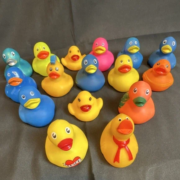 Lot of 15 Assorted Rubber Duck 2 Inch Multicolor Bath Toy Jeep Ducking Party Gif