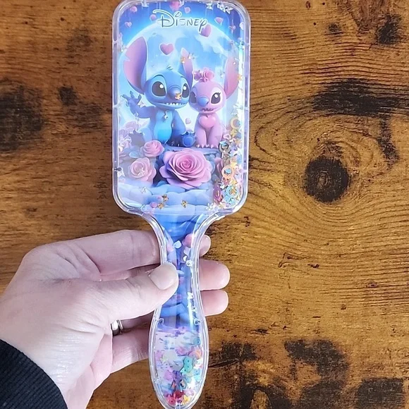 Disney Stitch and Angel Floral Hairbrush Blue