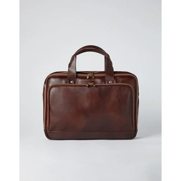 Brunello Cucinelli briefcase brown leather work bag Men's gift