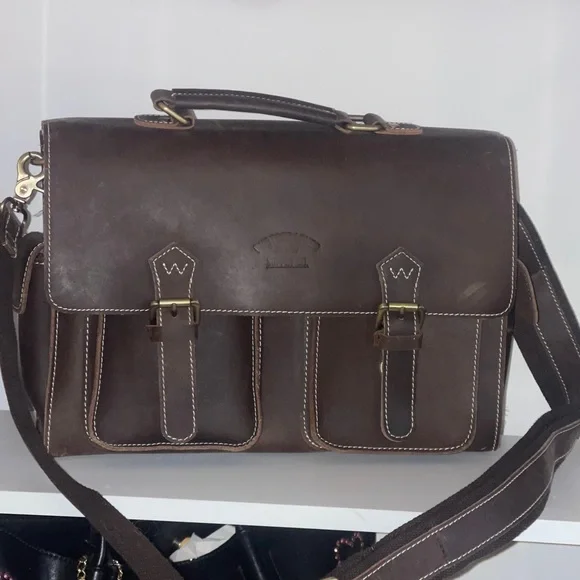 Elegant Dark Brown Leather Briefcase / Camera Bag