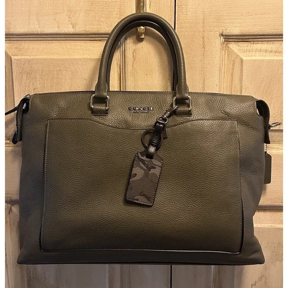 Coach Beckett Pocket Briefcase Pebble Leather NWT Utility Green Travel Purse Bag
