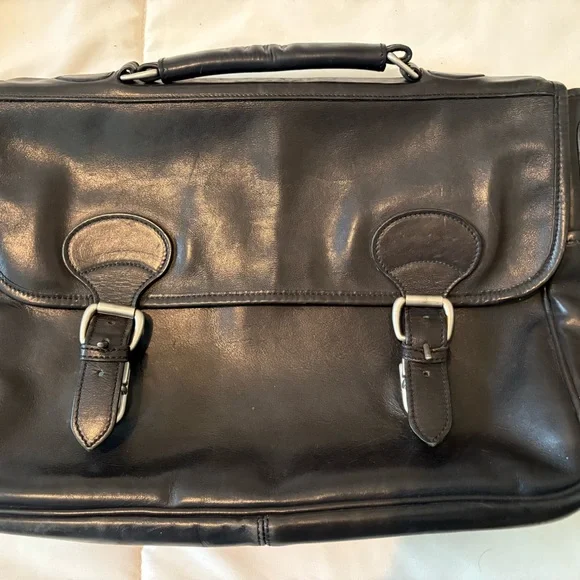 Lands' End Black Leather Briefcase with Top Handle