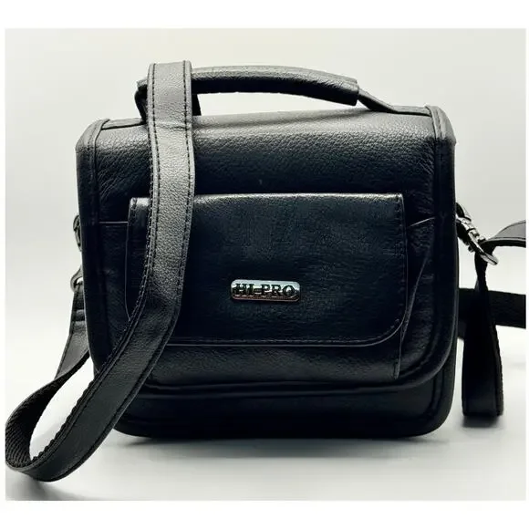 Hi-Pro Black Leather Camera Case‎ Shoulder Bag Vintage Compact DSLR Carry Bag