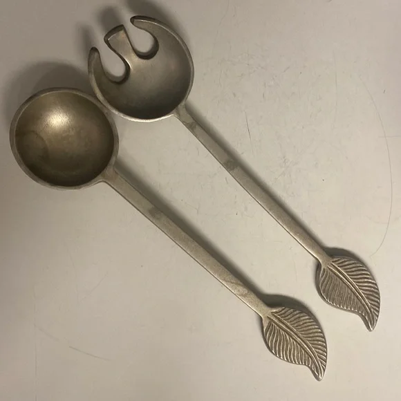 Salad Servers Aluminum Metal Leaf Fork Spoon 12.5”